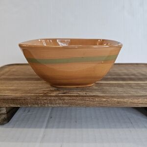 Gail Pittman signed small square bowl Creation pattern orange red green glaze